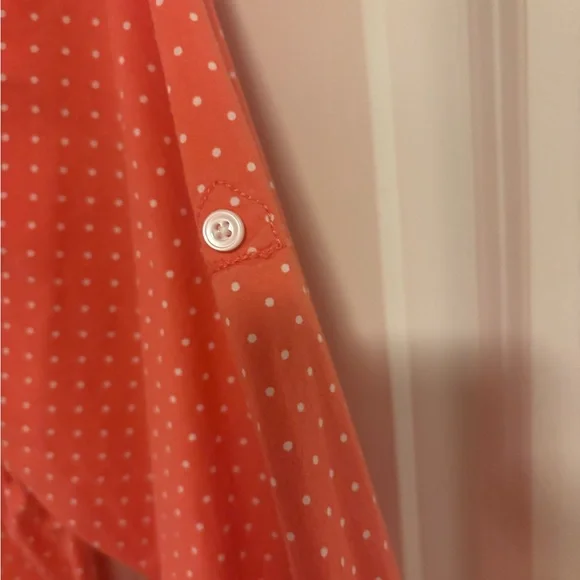 L.L. Bean Coral/White Micro Dot Button-Front Shirt - Picture 5 of 5